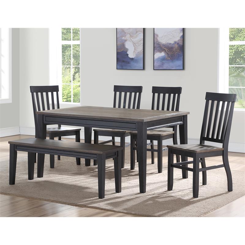 Pemberly Row Noir Black Two-Tone Ebony and Driftwood 6-Piece Dining Set