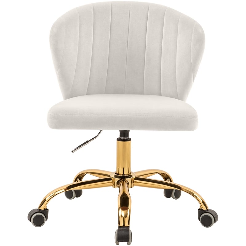 Pemberly Row Swivel Adjustable Cream Velvet and Gold Office Chair