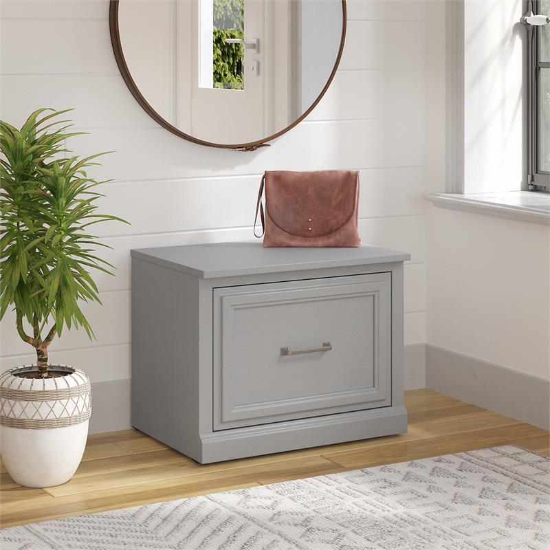 Pemberly Row 24W Small Shoe Bench with Drawer in Gray - Engineered Wood