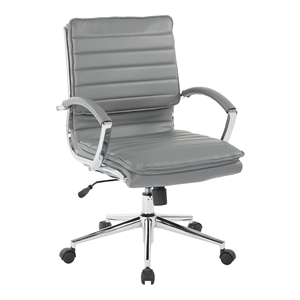 Pemberly Row Mid Back Manager's Faux Leather Chair in Charcoal with Chrome Base