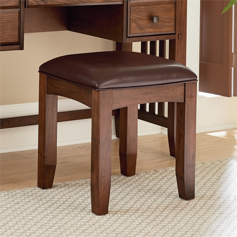 Pemberley Row Solid Wood Vintage Oak Vanity Bench Rectangular Upholstered 16.13