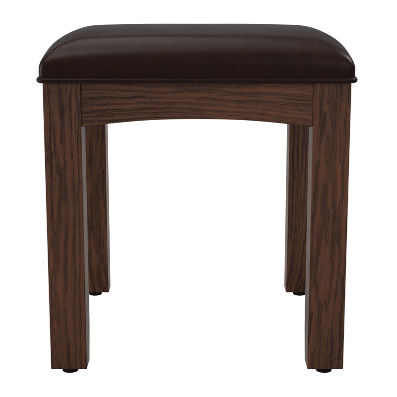 Pemberley Row Solid Wood Vintage Oak Vanity Bench Rectangular Upholstered 16.13