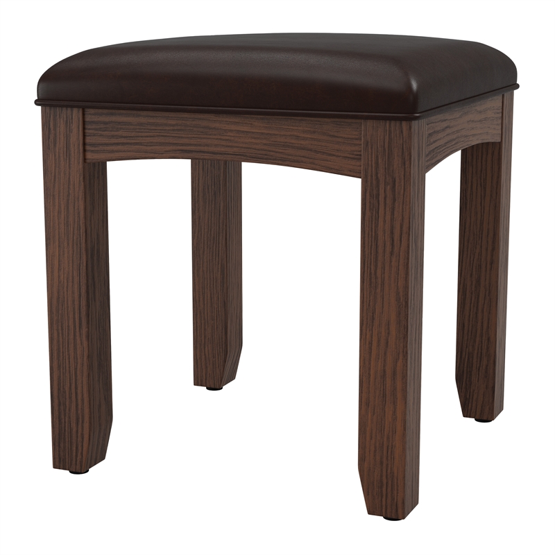 Pemberley Row Solid Wood Vintage Oak Vanity Bench Rectangular Upholstered 16.13