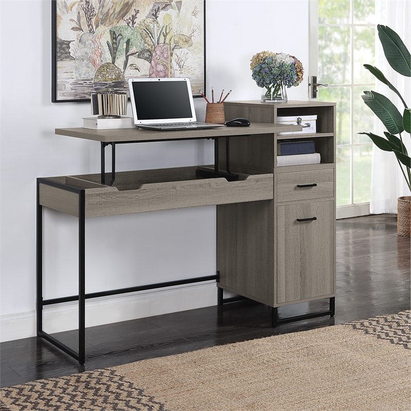Pemberly Row Lane Worksmart Sit-To-Stand Desk in Farm Oak Engineered Wood