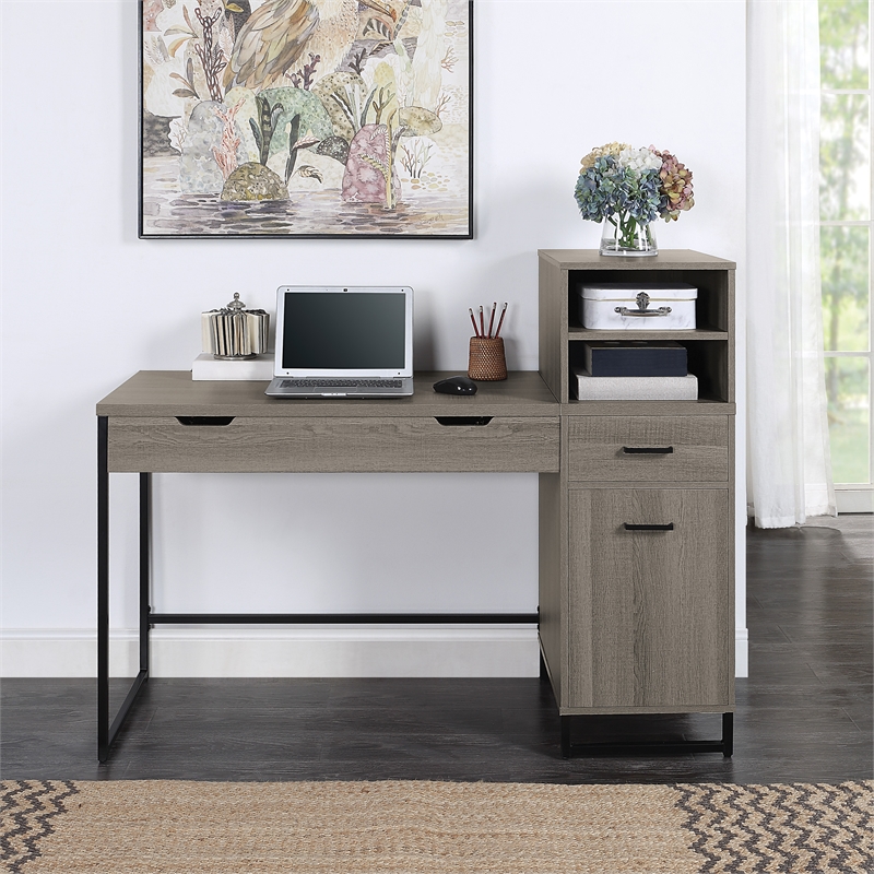 Pemberly Row Lane Worksmart Sit-To-Stand Desk in Farm Oak Engineered Wood