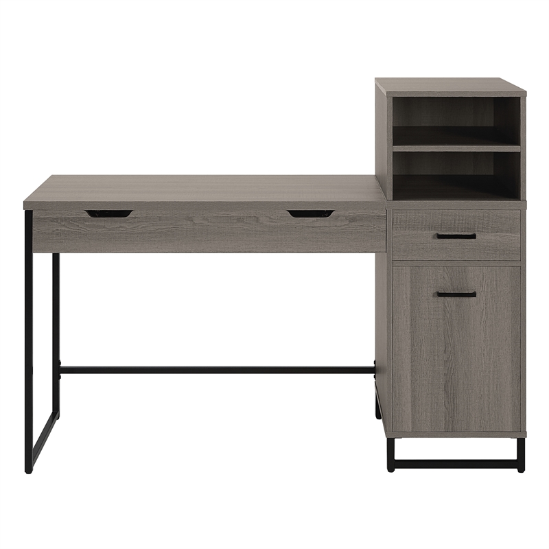 Pemberly Row Lane Worksmart Sit-To-Stand Desk in Farm Oak Engineered Wood