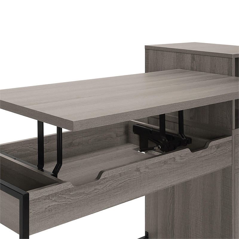Pemberly Row Lane Worksmart Sit-To-Stand Desk in Farm Oak Engineered Wood