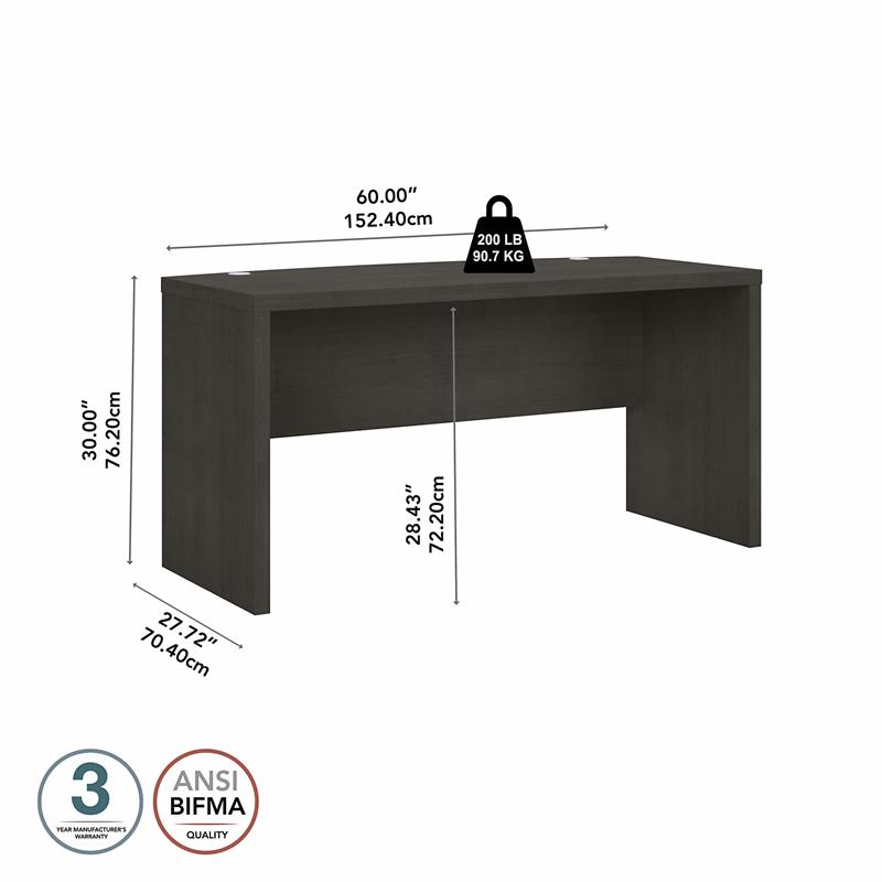Pemberly Row 60W Bow Front Desk in Charcoal Maple - Engineered Wood