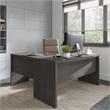 Pemberly Row 60W Bow Front Desk in Charcoal Maple - Engineered Wood