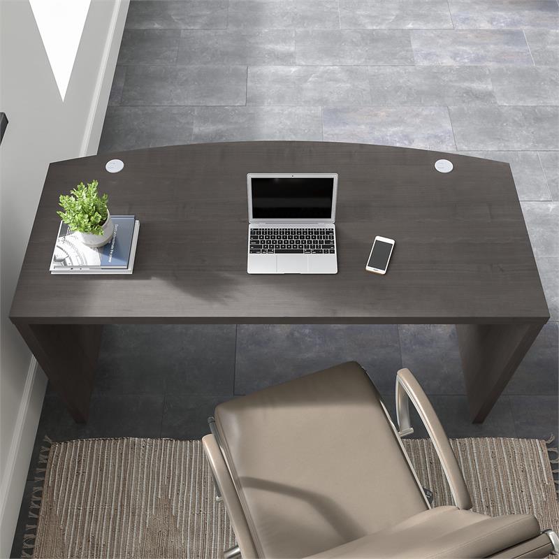 Pemberly Row 60W Bow Front Desk in Charcoal Maple - Engineered Wood