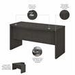Pemberly Row 60W Bow Front Desk in Charcoal Maple - Engineered Wood