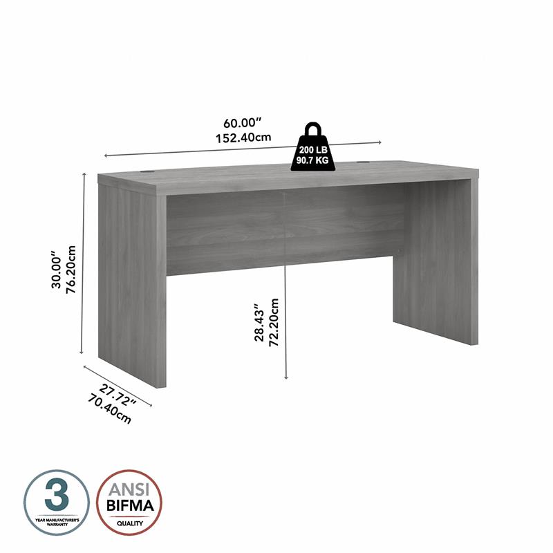 Pemberly Row 60W Bow Front Desk in Modern Gray - Engineered Wood
