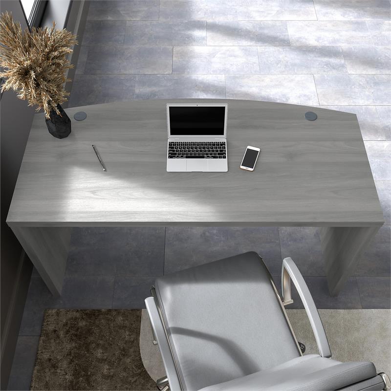 Pemberly Row 60W Bow Front Desk in Modern Gray - Engineered Wood