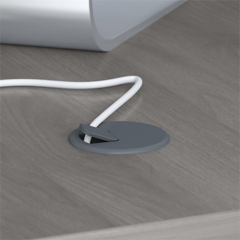 Pemberly Row 60W Bow Front Desk in Modern Gray - Engineered Wood
