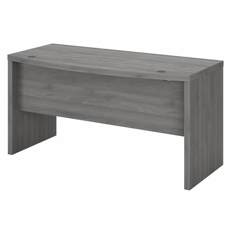 Pemberly Row 60W Bow Front Desk in Modern Gray - Engineered Wood
