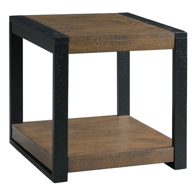 Pemberley Row Wood Walnut End Table Square Distressed Unassembled