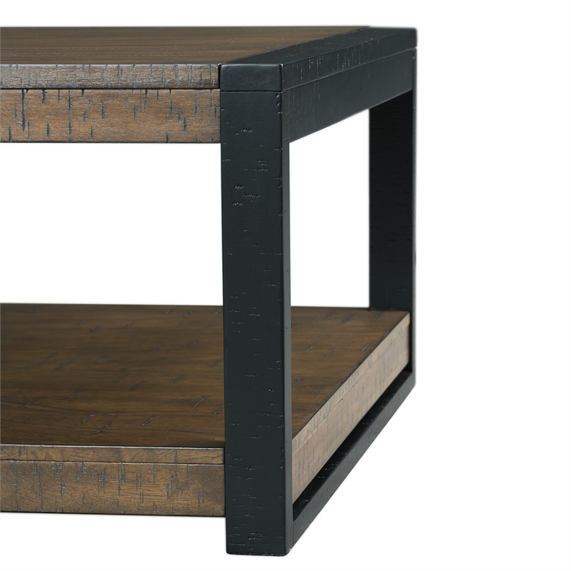 Pemberley Row Wood Walnut End Table Square Distressed Unassembled