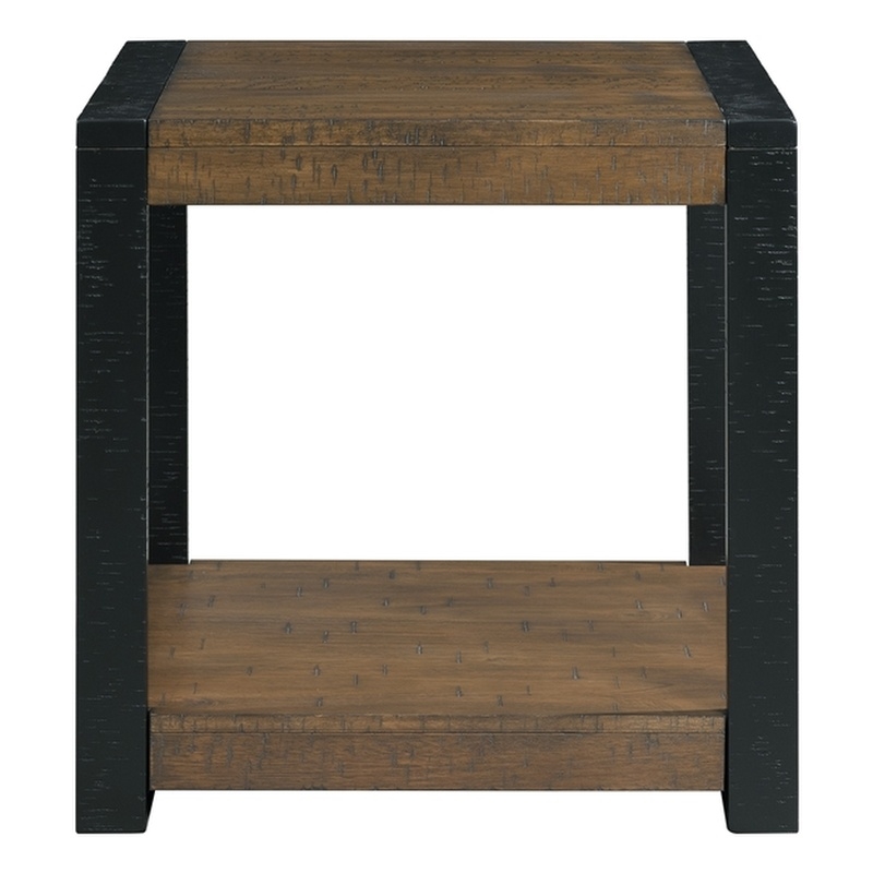 Pemberley Row Wood Walnut End Table Square Distressed Unassembled