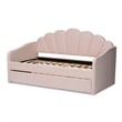 Pemberly Row Modern Pink Velvet Twin Size Daybed with Trundle
