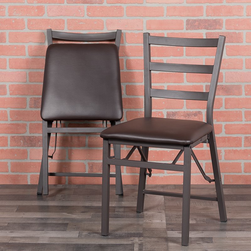 Pemberley Row Metal Brown Dining Chair Ladder Back Foam Padded 33