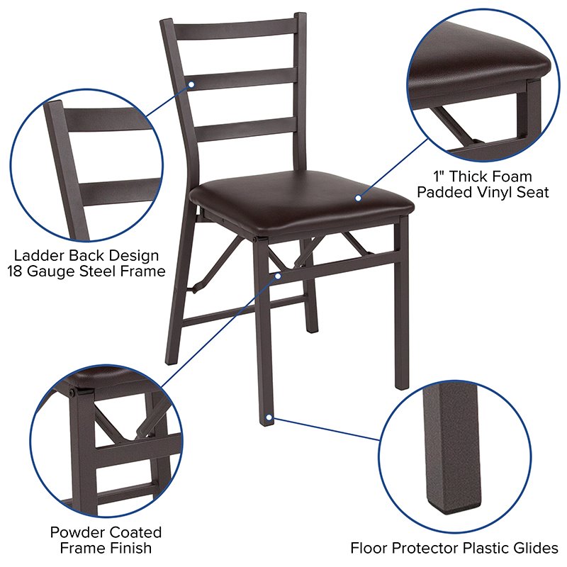 Pemberley Row Metal Brown Dining Chair Ladder Back Foam Padded 33