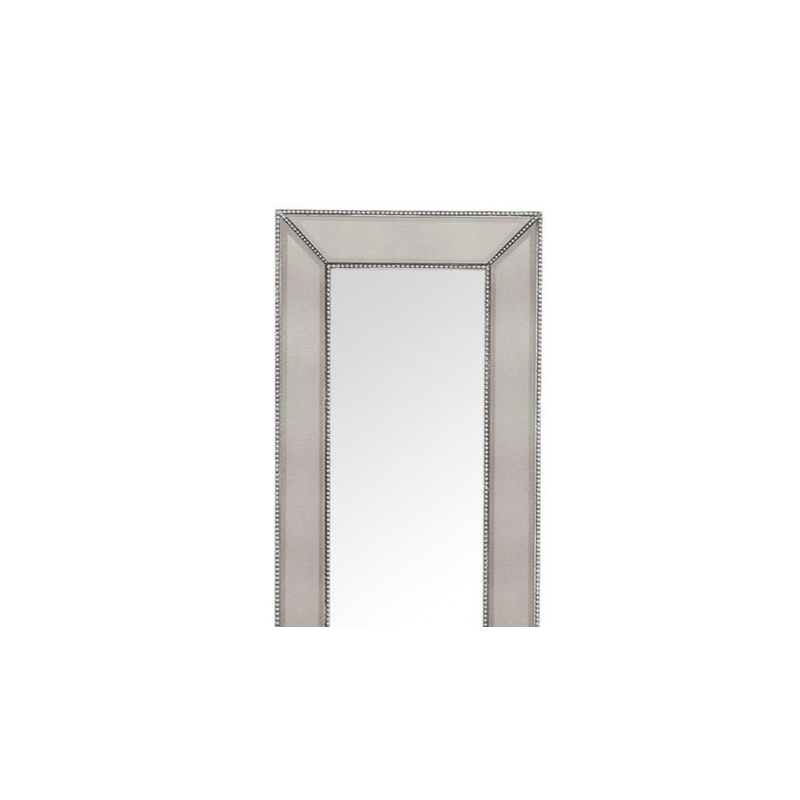 Pemberly Row Contemporary Beaded Wood Floor Mirror in Silver