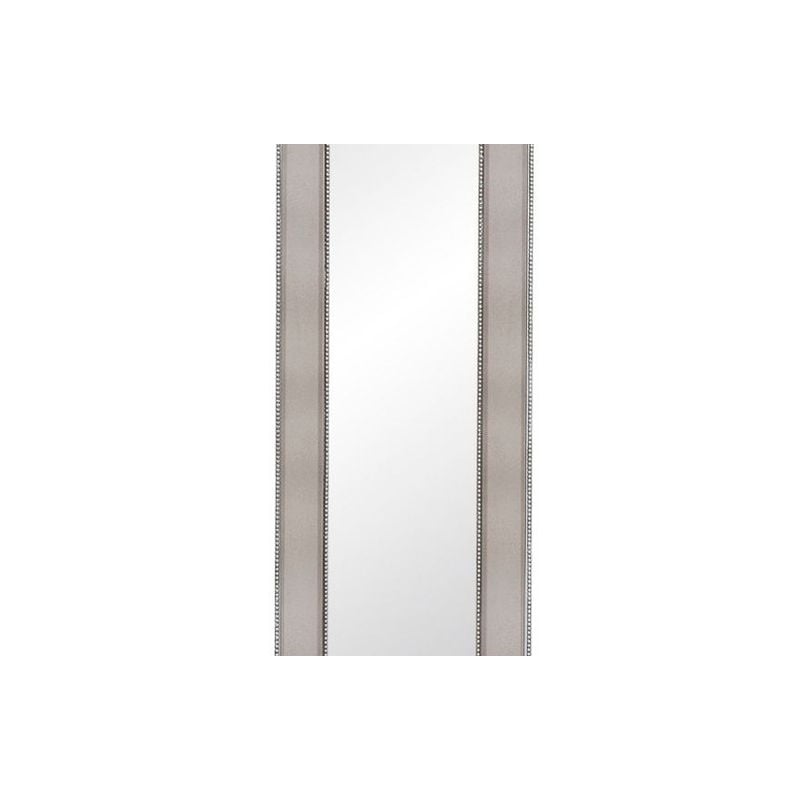 Pemberly Row Contemporary Beaded Wood Floor Mirror in Silver
