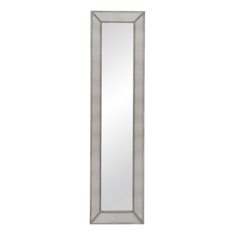 Pemberly Row Contemporary Beaded Wood Floor Mirror in Silver