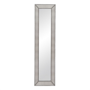 Pemberly Row Contemporary Beaded Wood Floor Mirror in Silver