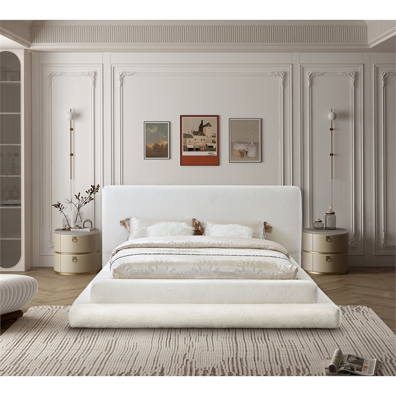 Pemberley Row Teddy Fabric Cream King Bed Rectangular Contemporary Assembled