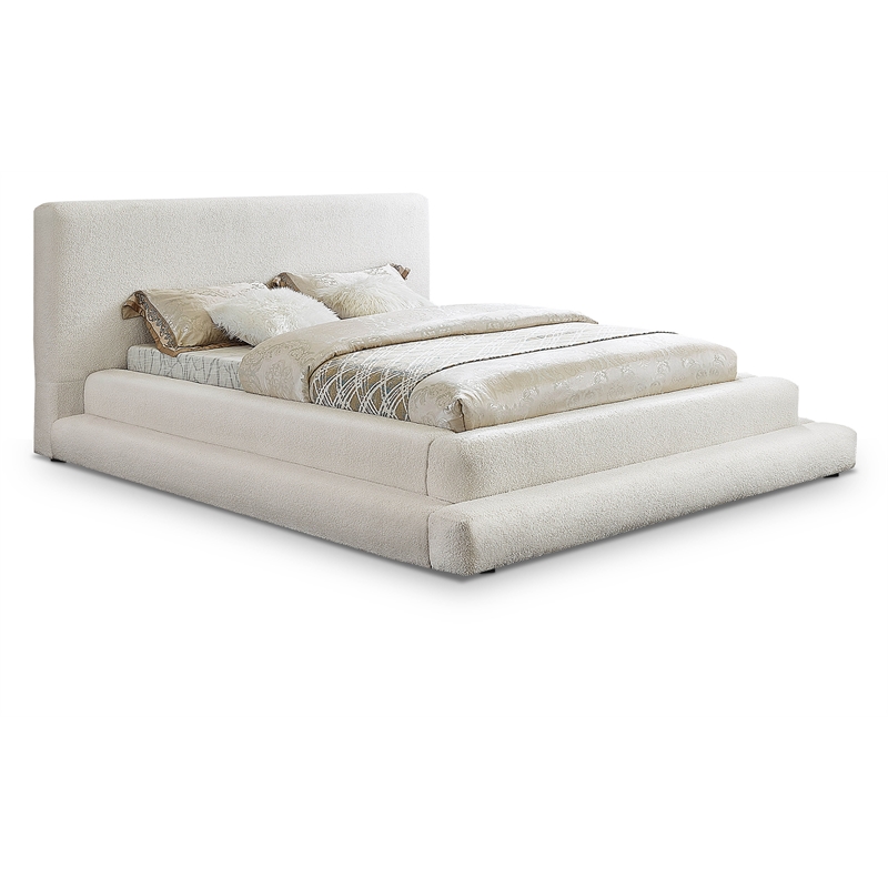 Pemberley Row Teddy Fabric Cream King Bed Rectangular Contemporary Assembled