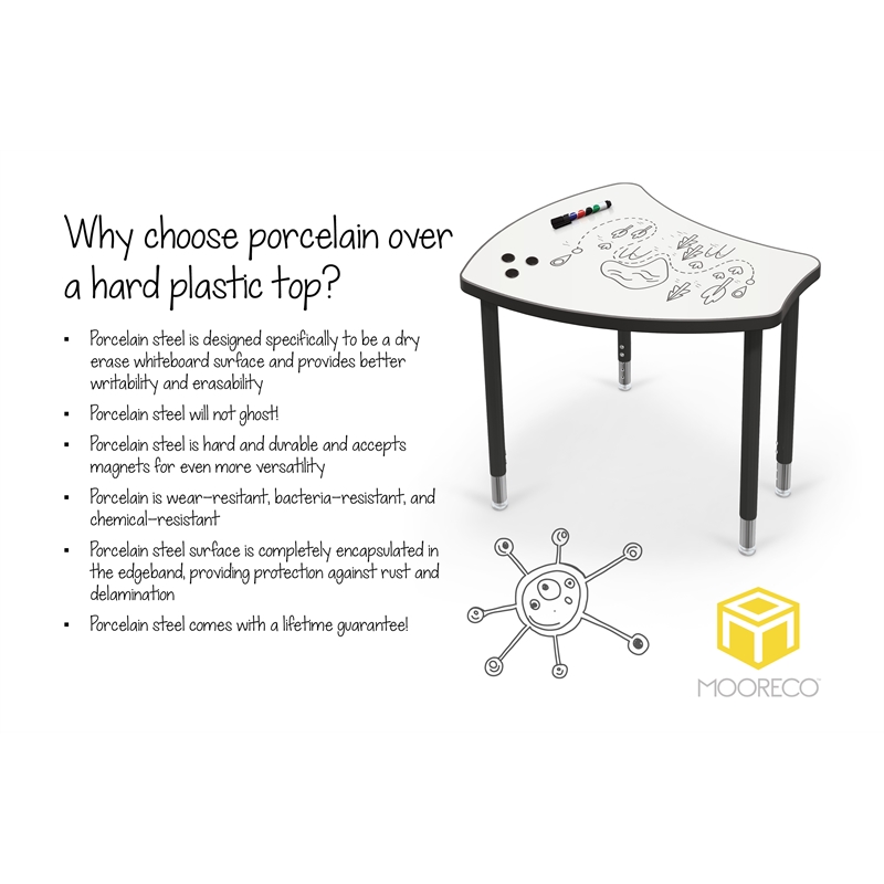Pemberly Row Hierarchy Shapes Desk with Dry Erase Marker Top and Black Lges