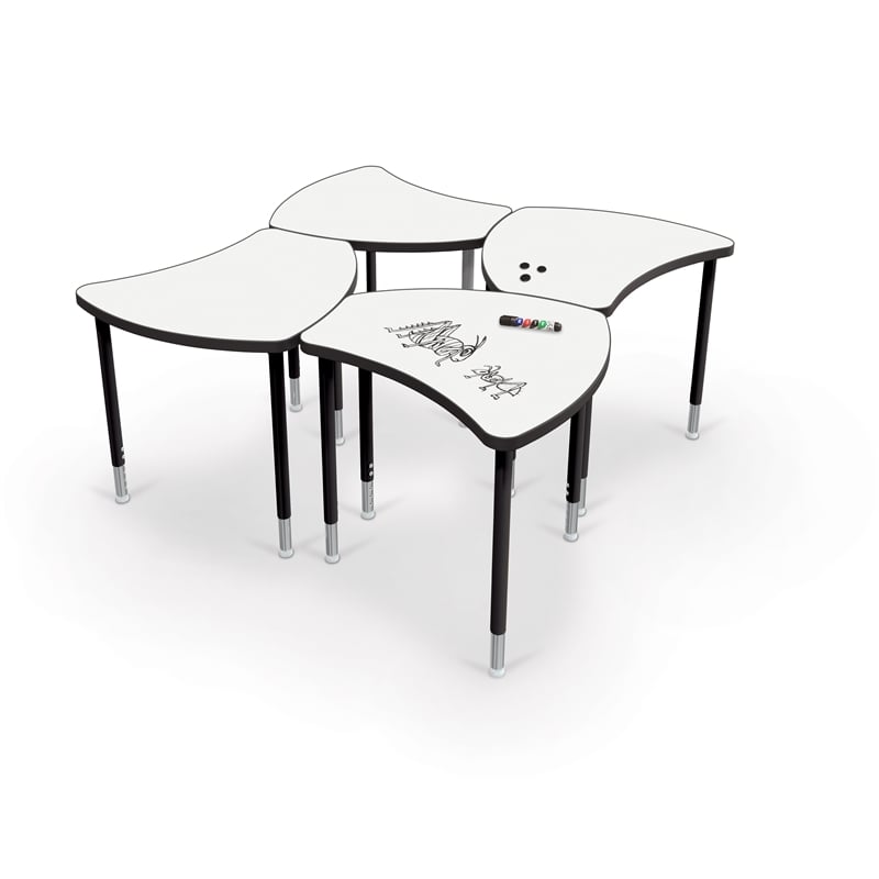Pemberly Row Hierarchy Shapes Desk with Dry Erase Marker Top and Black Lges