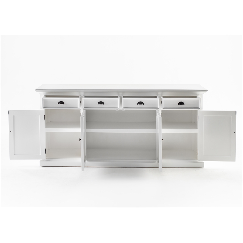Pemberly Row Buffet Hutch Unit with 4 Glass Doors Solid Wood in White