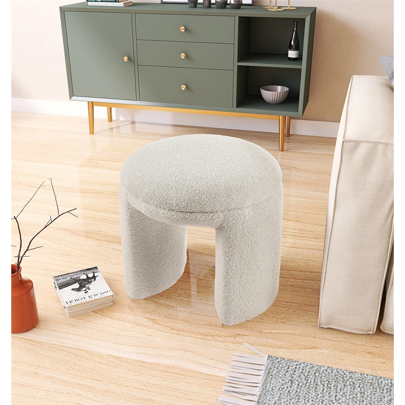 Pemberly Row Beige Faux Shearling Teddy Fabric Ottoman/Stool