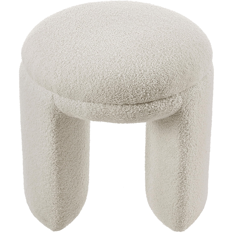 Pemberly Row Beige Faux Shearling Teddy Fabric Ottoman/Stool