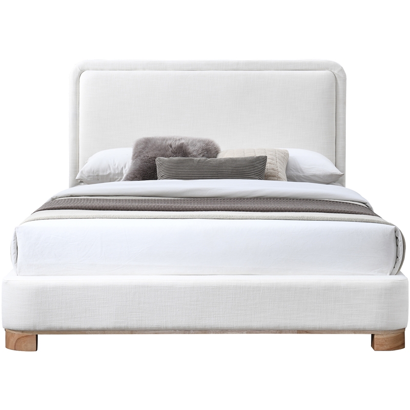 Pemberly Row Contemporary Cream Linen Textured Fabric Queen Bed