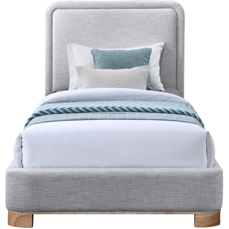 Pemberly Row Contemporary Gray Linen Textured Fabric Twin Bed