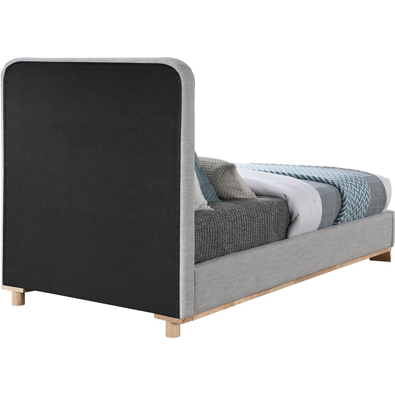 Pemberly Row Contemporary Gray Linen Textured Fabric Twin Bed