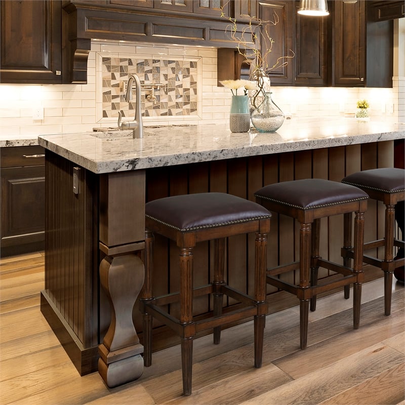 Pemberly Row Modern 31in.H Square Bar Stool- Distressed Walnut