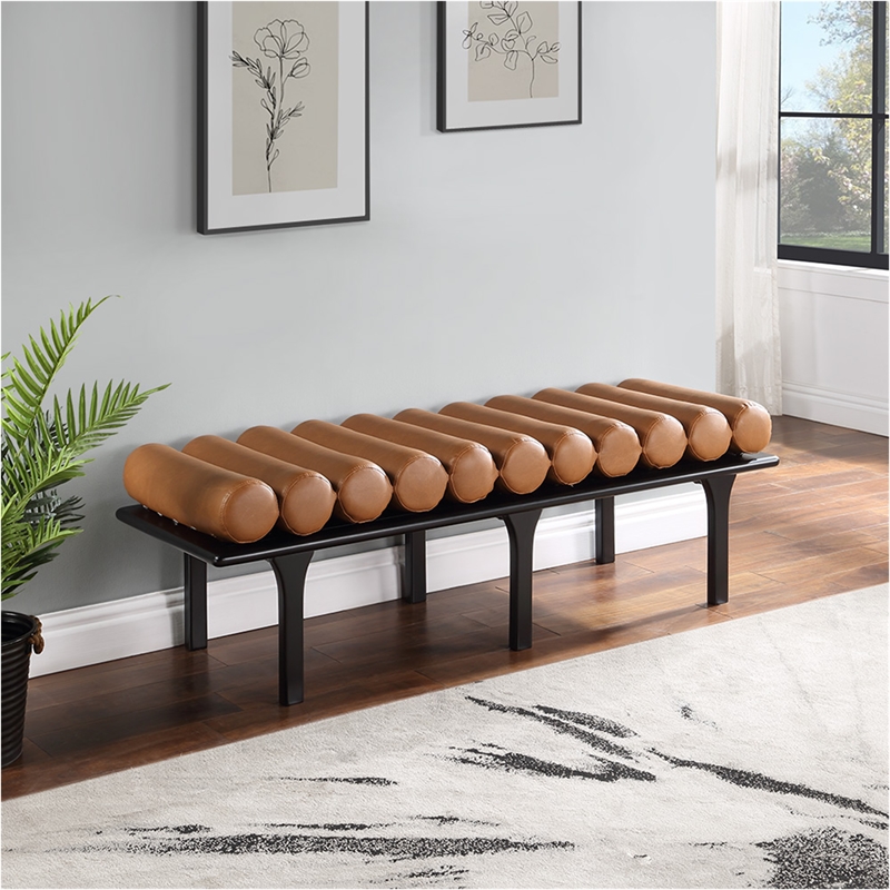 Pemberley Row Vegan Leather Cognac Bench Rectangular 60.5