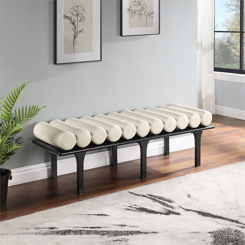 Pemberley Row Vegan Leather Cream Bench Rectangular Art Deco 60.5