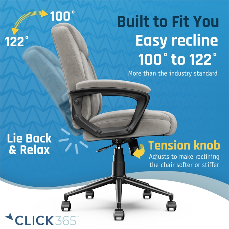 Pemberly Row Ergonomic Mid Back Desk Chair Fabric Light Gray