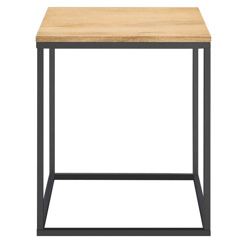 Pemberly Row Contemporary Square Wood and Metal Side Table in Oak