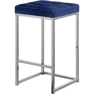 Pemberly Row Modern 26.5&quotH Velvet Counter Stool in Navy (Set of 2)