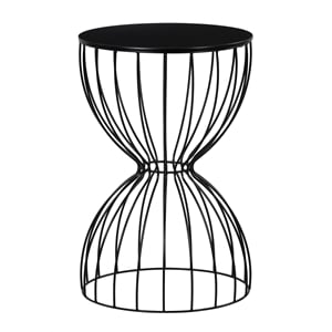 Pemberly Row Modern Hourglass End Table with Metal Top for Bedroom Black