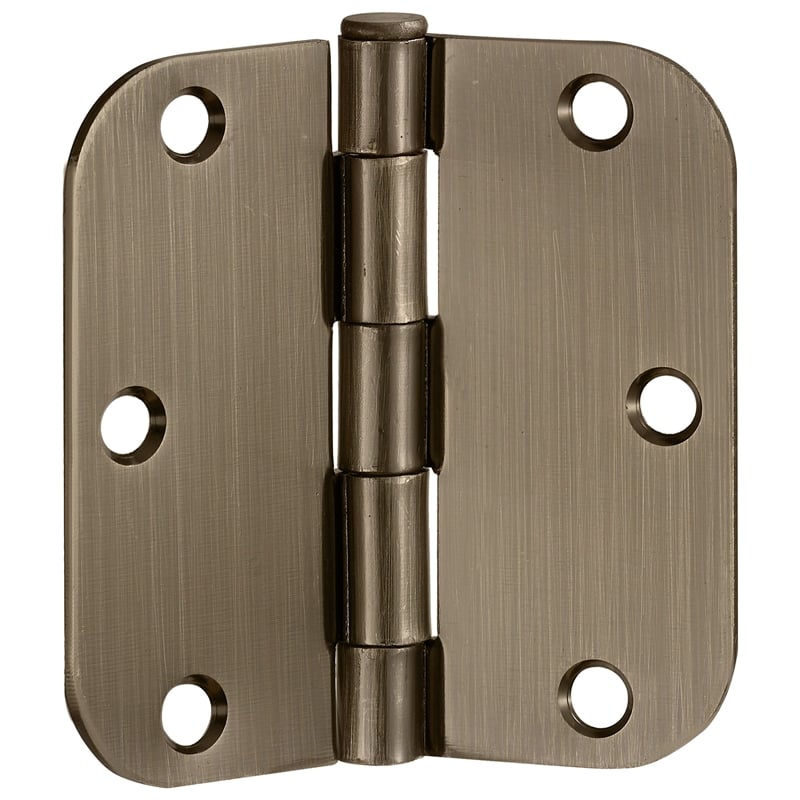 Pemberly Row Steel Door Hinge - Antique Brass 3 1/2 Inch 5/8 Inch Radius 12 Pack