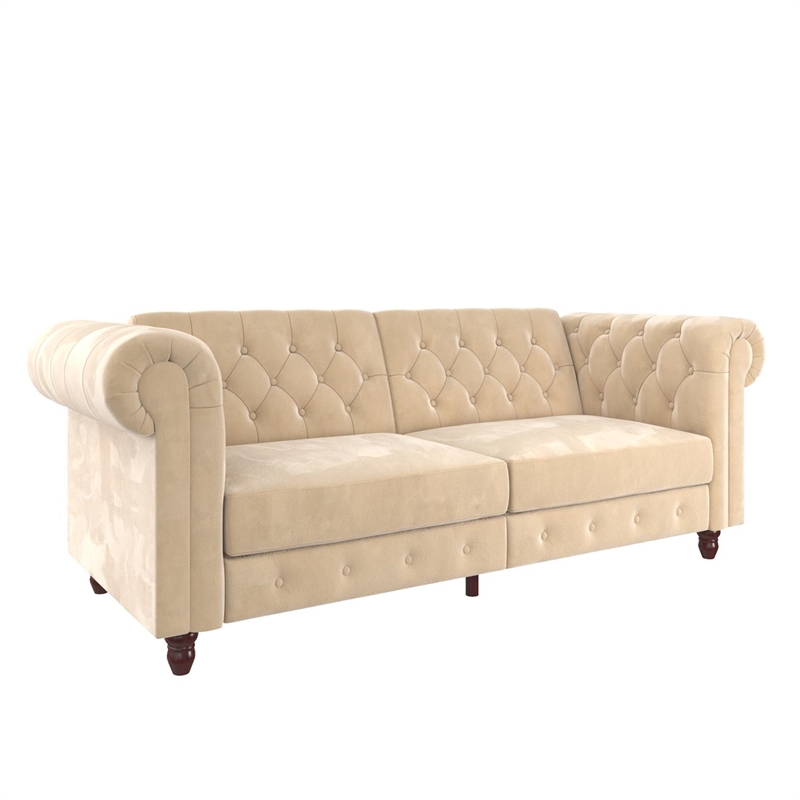 Pemberly Row Modern / Contemporary Sofa Futon in Ivory Velvet