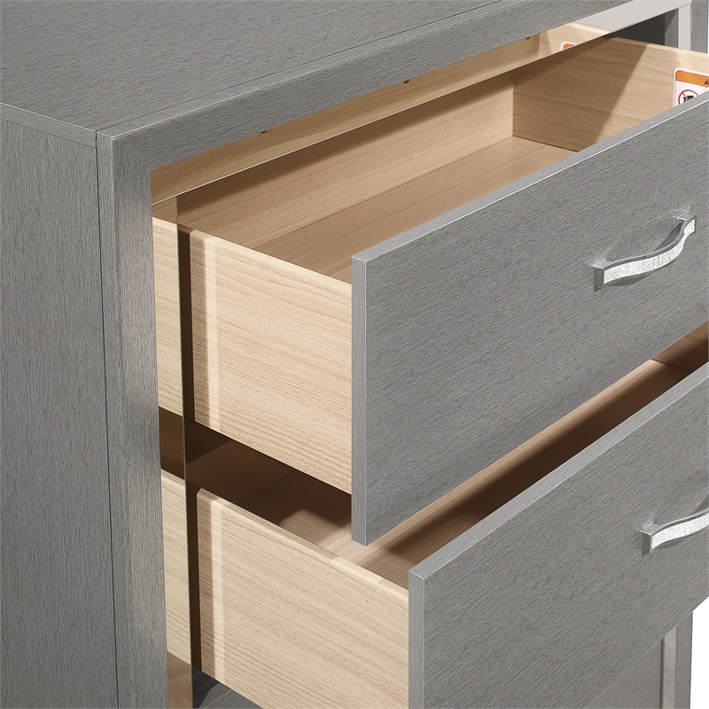 Pemberly Row Modern / Contemporary 5-Drawer Solid Wood Chest in Gray