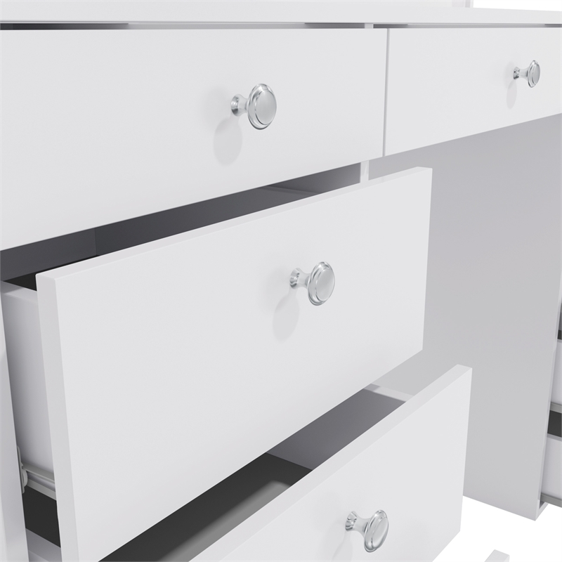 Pemberly Row EXTRA LARGE Vanity Desk White 11 Drawers Basic Knobs